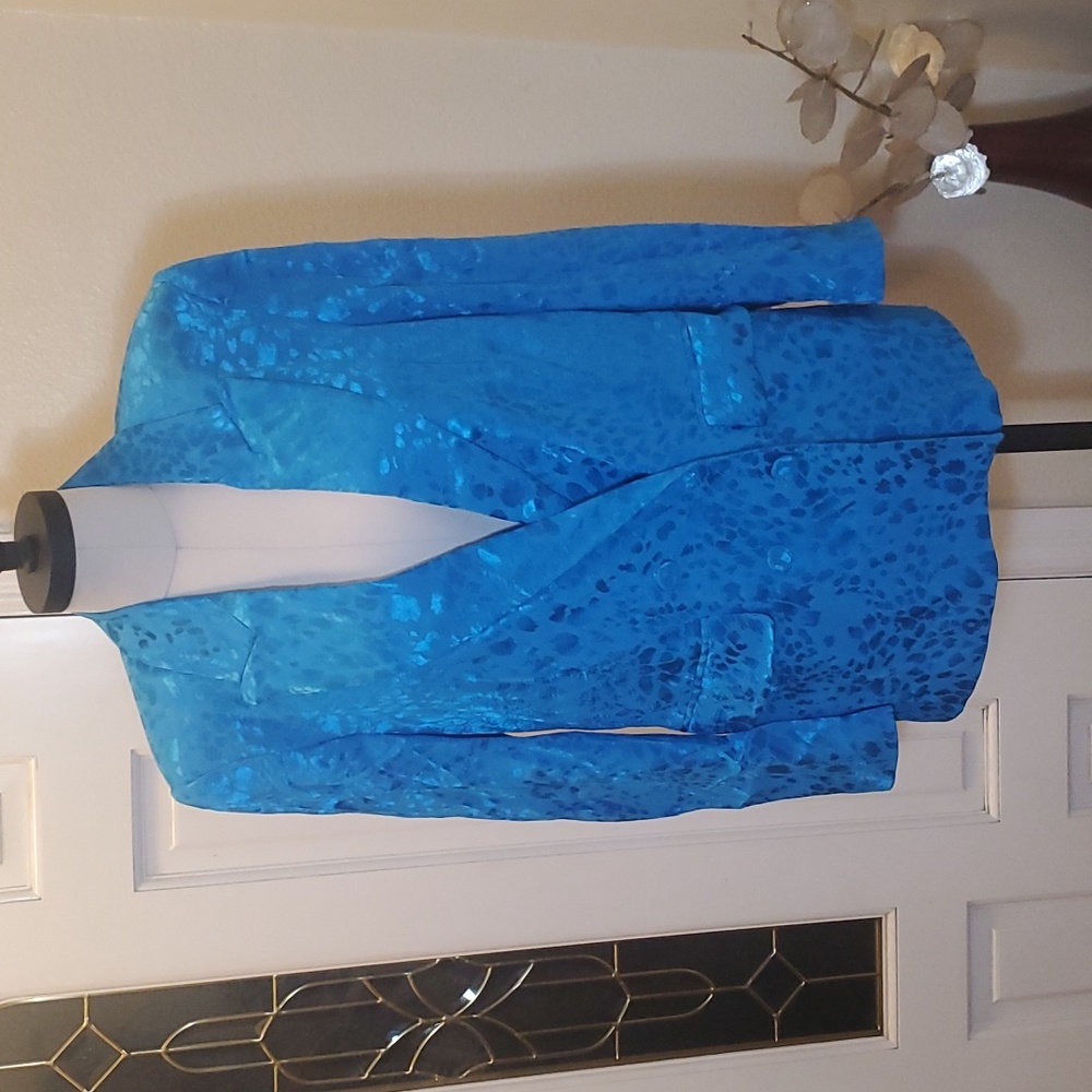 Zara Bright Blue Satin Leopard-Print Blazer NWT - size Medium